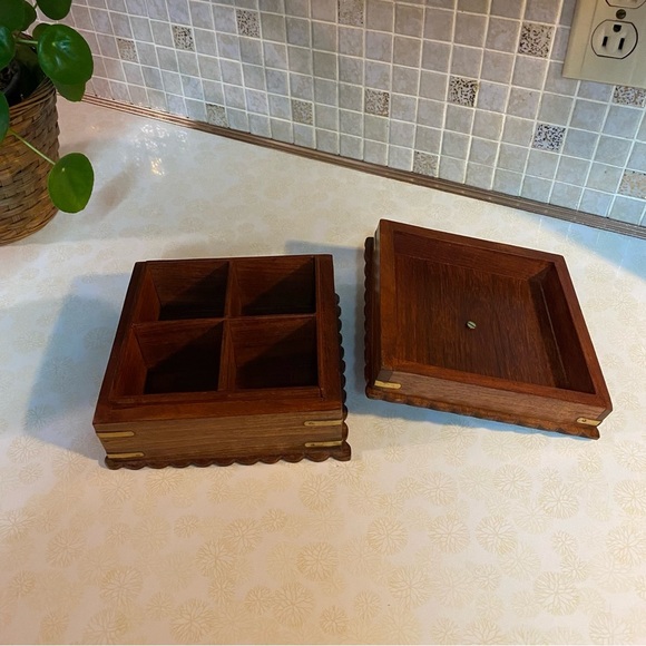 Vintage unique solid wood brass inlay ornate design keepsake box jewelry box - Picture 6 of 8